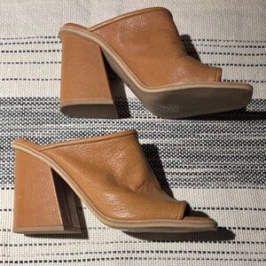 Dolce Vita Camel Leather Block Heel Mules